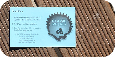 instead of a businesscard they can give you a pearl care instruction card
